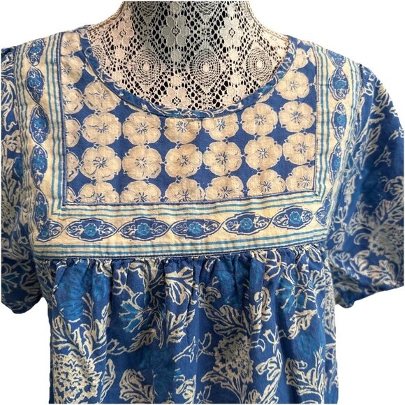 Fabindia 100 % Cotton Blue Floral Boho Cottagecore Lightweight Woman’s Shirt M - Picture 5 of 13